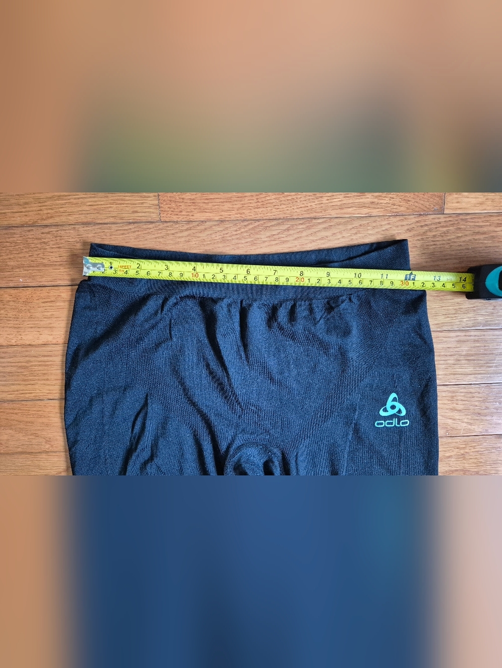 Odlo Black Athletic Wool Blend Tights with Teal Logo - Picture 3 of 5